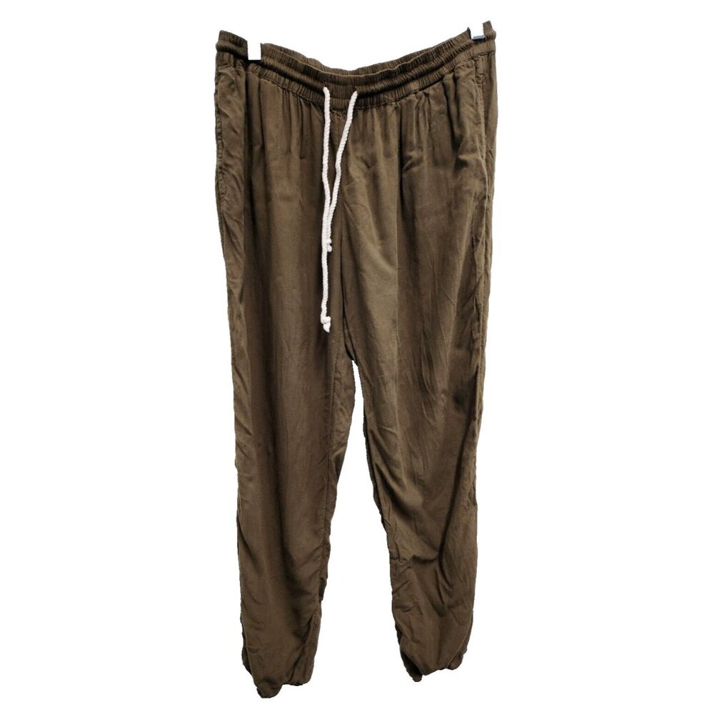 Roxy Womens Jogger Pants Large Olive Green Drawstring‎ Pull On BOHO Casual